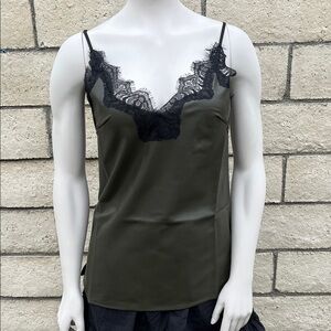 Gold Hawk Faux Leather Olive Green Lace Trim Cami Top